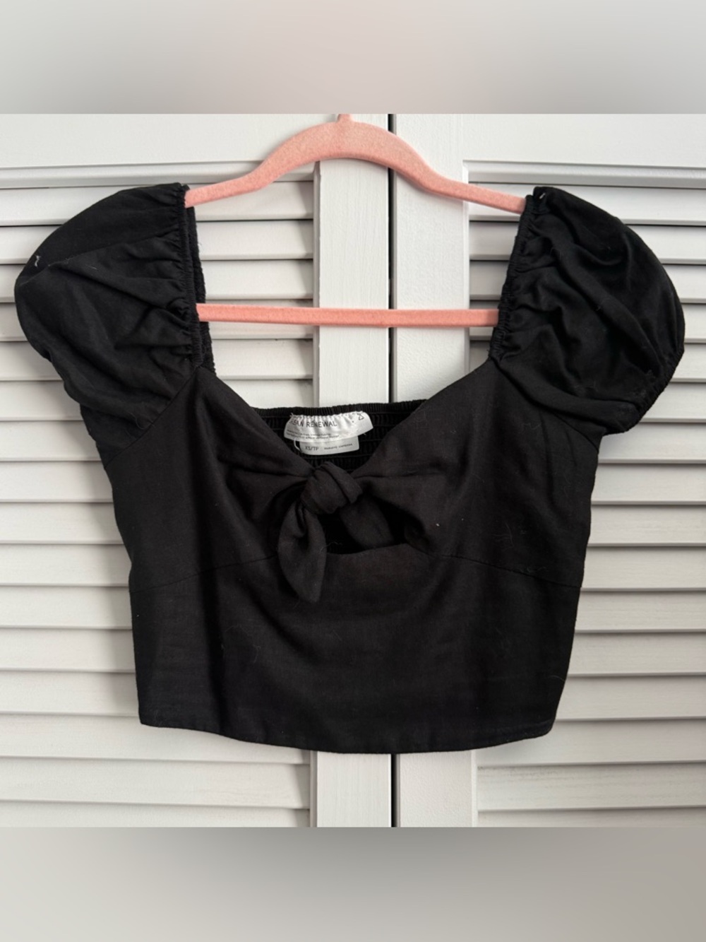 Urban Outfitters Black Puff-Sleeve Tie-Front Crop Top